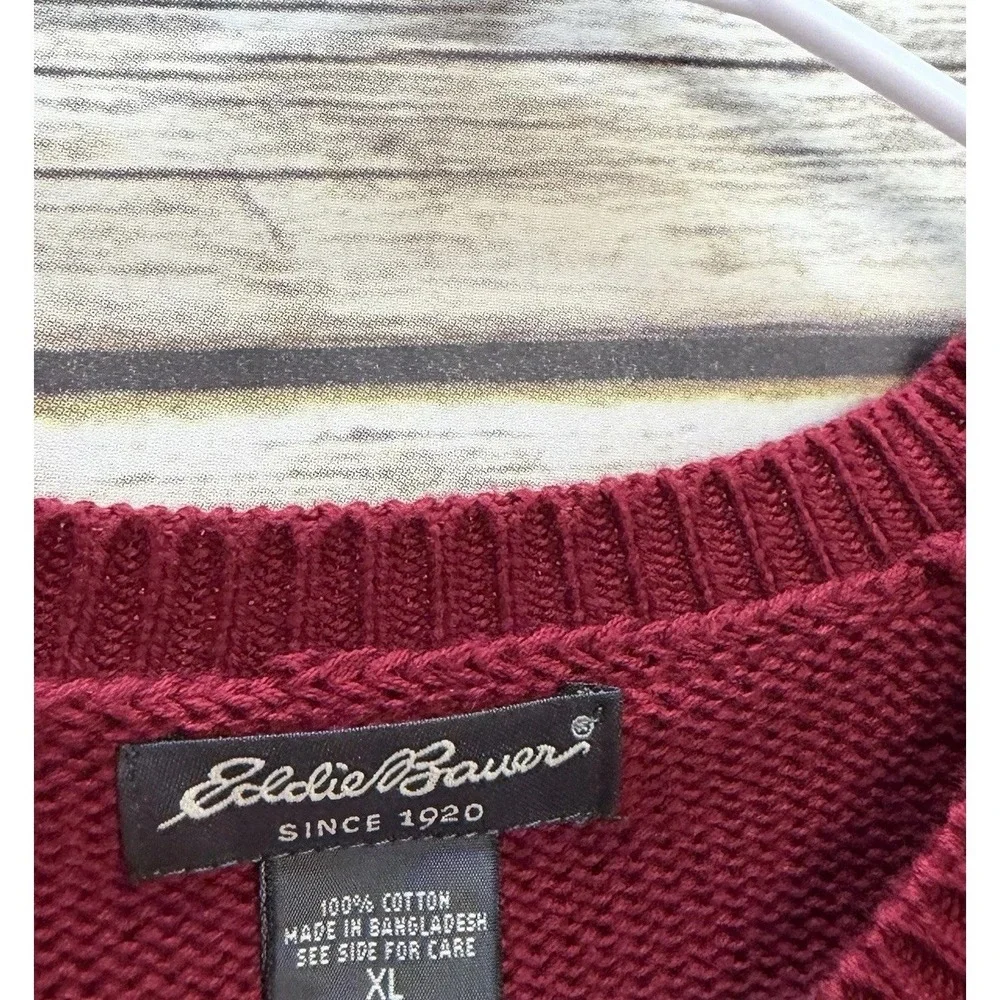 Eddie Bauer Sweater Men's XL Red Cotton Ribbed Knit Crew Neck Pullover Warm - Picture 3 of 8